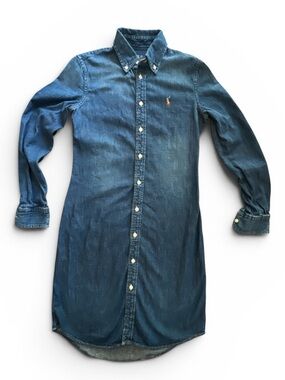 Ralph Lauren Blue Denim long sleeve Button-Down Shirt Dress Sz XS